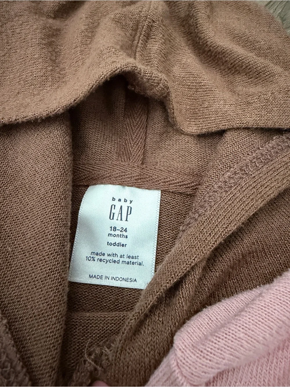 BabyGAP Toddler girl Hoodie Tops - Pink & Brown Lightweight Pullover (18-24 m)